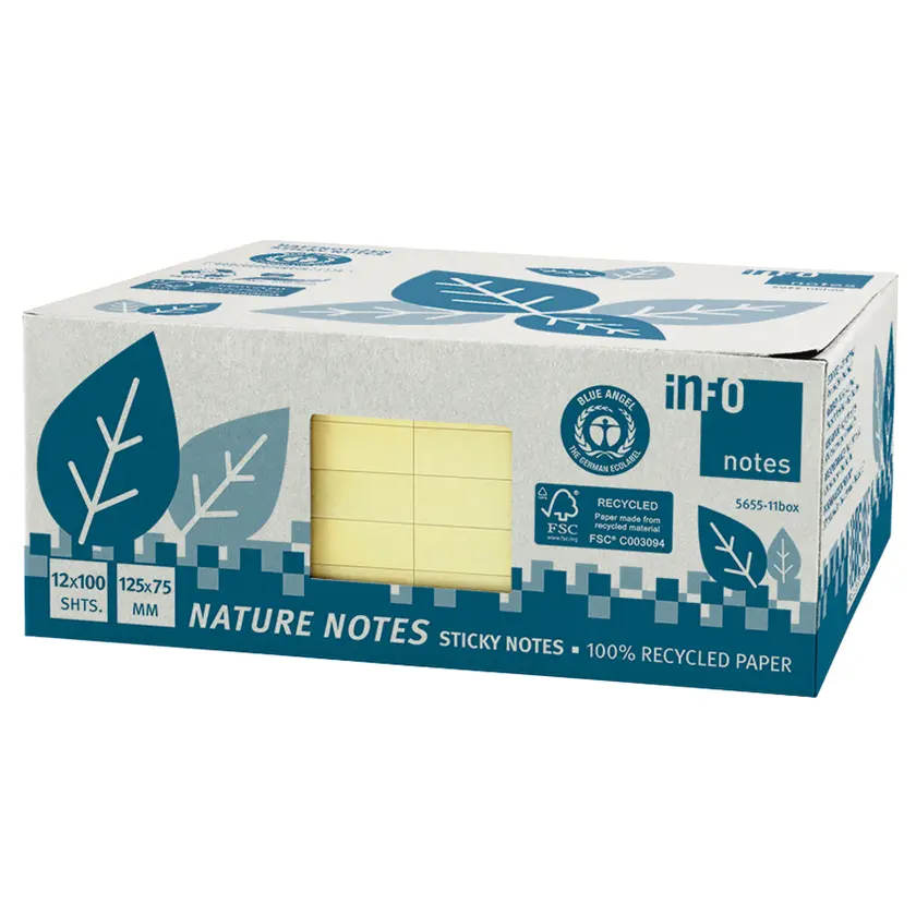 Notisblock Recycled 75x125 mm gul 12-pack